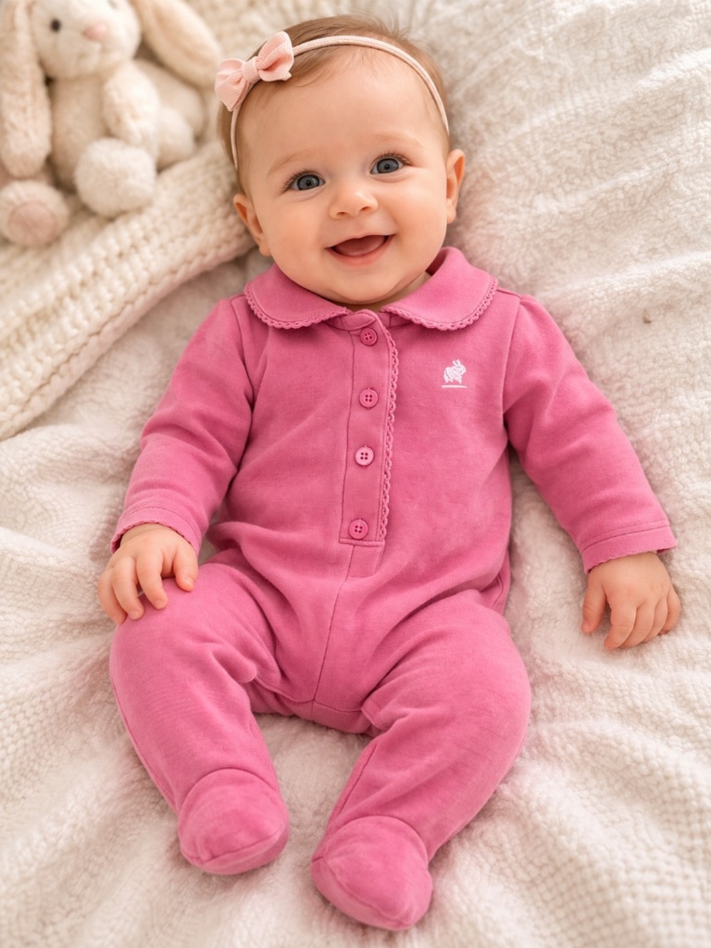 Babycottons Pink Pima Cotton Footed Sleeper 3M Collared Baby Romper Peru